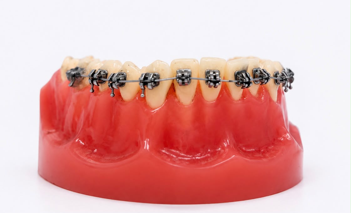 Pose de brackets métalliques en cours de soin
